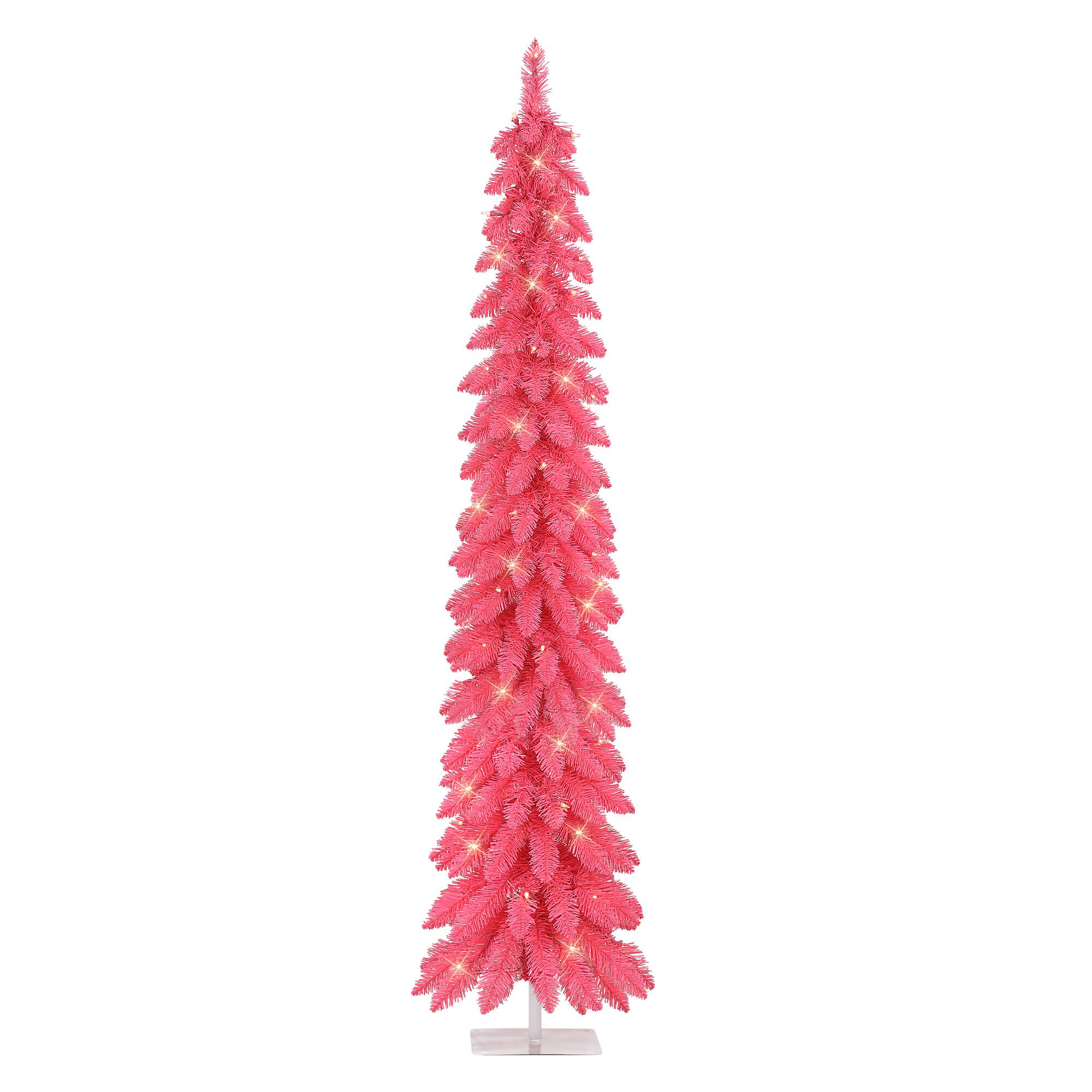 6ft. Pre-Lit Pink Alpine Artificial Pencil Tree, Clear Lights
